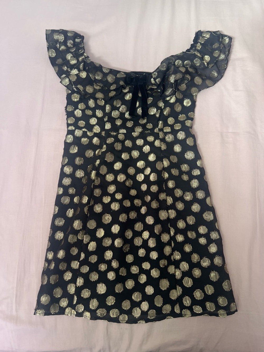 For Love And Lemons Black Dress with Gold Polka Dots